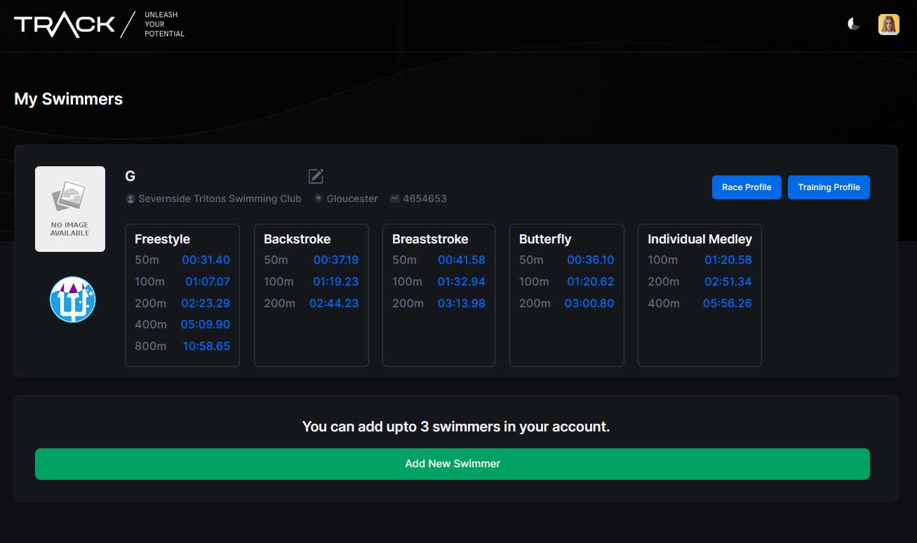 My Swimmers - Dashboard page